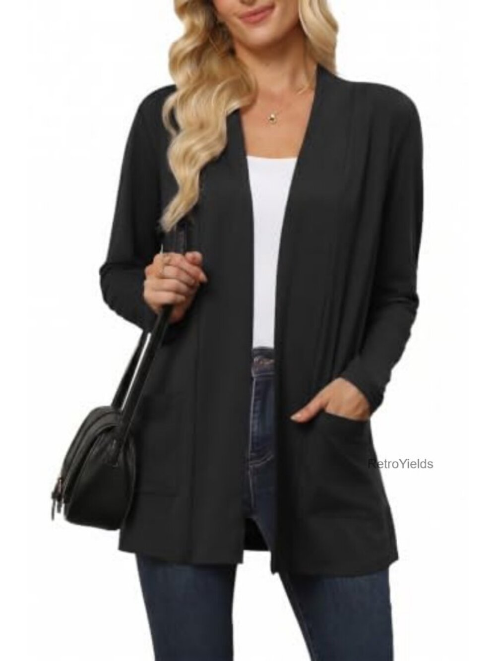 Womens Lightweight Open Front Cardigan Long Sleeve Pockets Casual Loose Fit